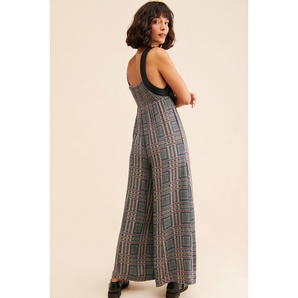 New Free People Marley Plaid One-Piece Jumpsuit $188 SMALL Wide-Leg