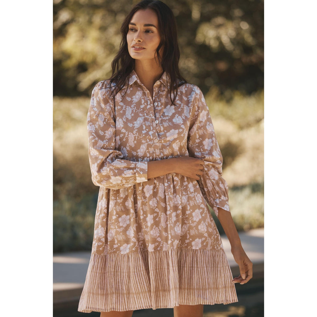 Anthropologie Ro's Garden Romy Floral Mini Dress $195 LARGE Neutral Brown