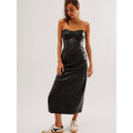 New Free People Mira Faux Leather Midi Dress $168 SIZE 0 Black
