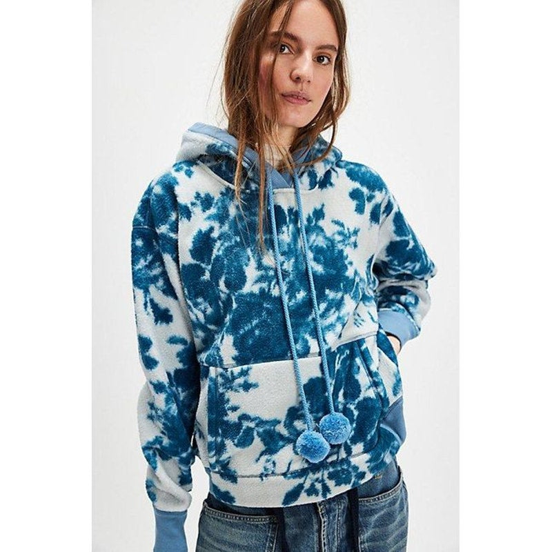 New FREE PEOPLE With Love Sweatshirt $128 X-SMALL Blue HOODED FLEECE
