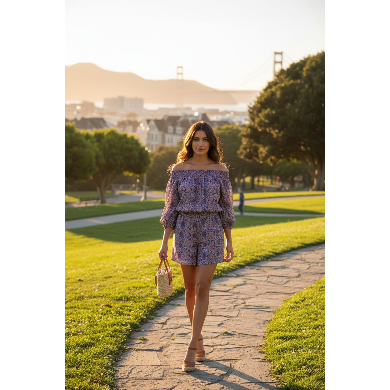 Anthropologie Traffic People Off The Shoulder Retro Lilac Floral Romper Anthropologie
