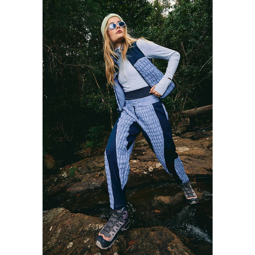 New FREE PEOPLE Quilt To Last Pants $198 X-SMALL Blue Relaxed High-Rise