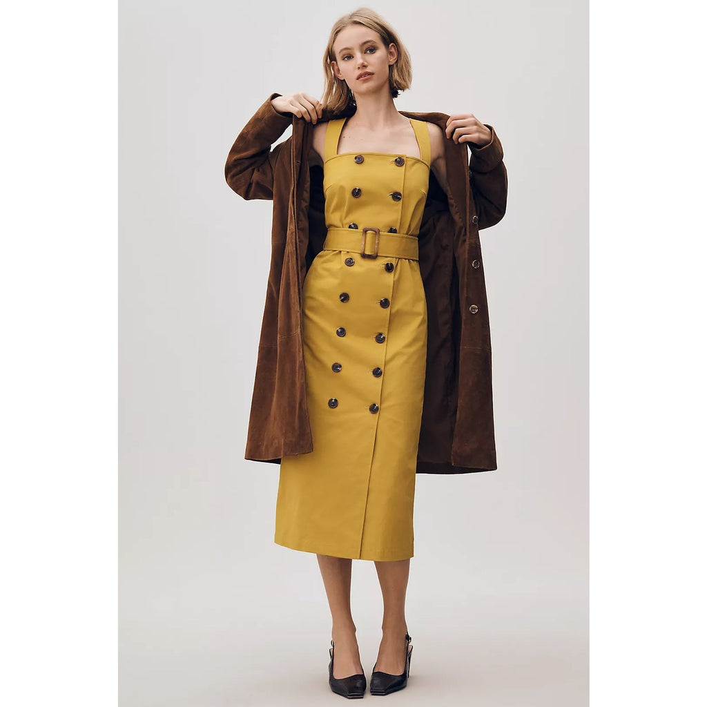 Anthropologie Mare Mare Belted Utility Midi Trench Dress SMALL Lt Green Anthropologie