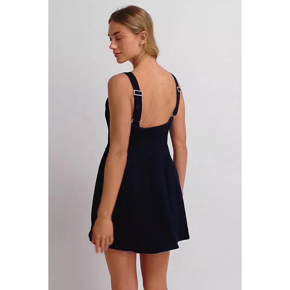 New FREE PEOPLE Gimme More Denim Mini Dress $148 X-LARGE Dark Blue Button