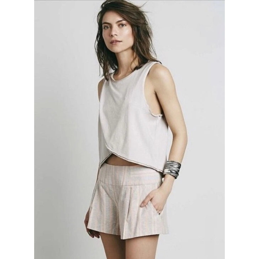 New Free People Austin Striped Linen Blend Shorts $88 Size Small Orange Coral
