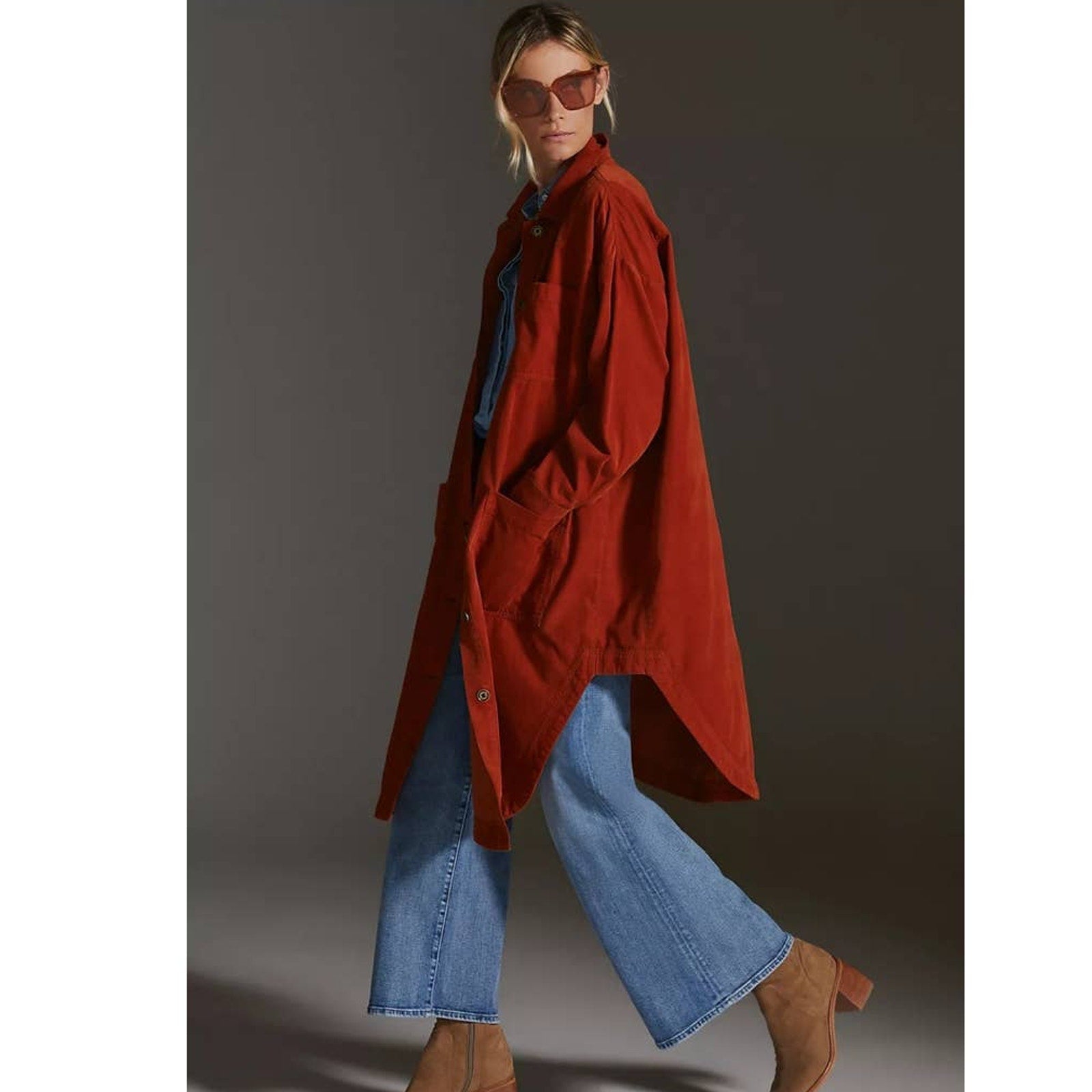 New Anthropologie Pilcro Corduroy Duster $188 (XXS) SMALL Copper Button Front