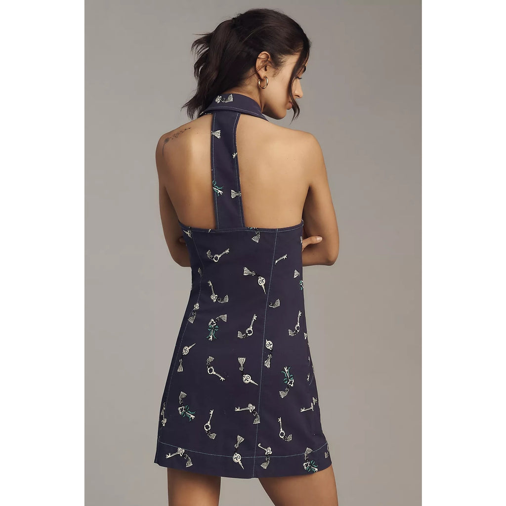 Anthropologie The Amelia Collared Mini Dress by Maeve MEDIUM Navy Anthropologie