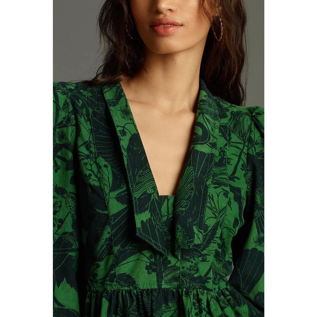 Anthropologie Pilcro Long-Sleeve V-Neck Corduroy Babydoll Mini Dress XXS 00