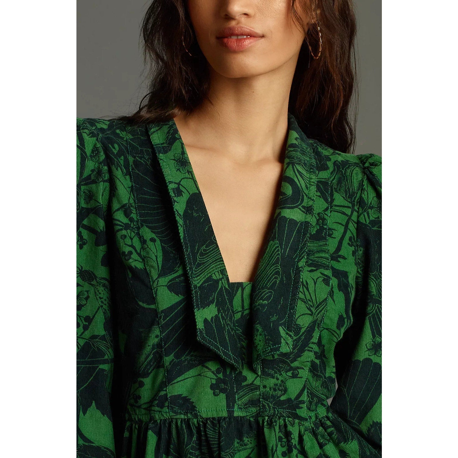 Anthropologie Pilcro Long-Sleeve V-Neck Corduroy Babydoll Mini Dress XXS 00
