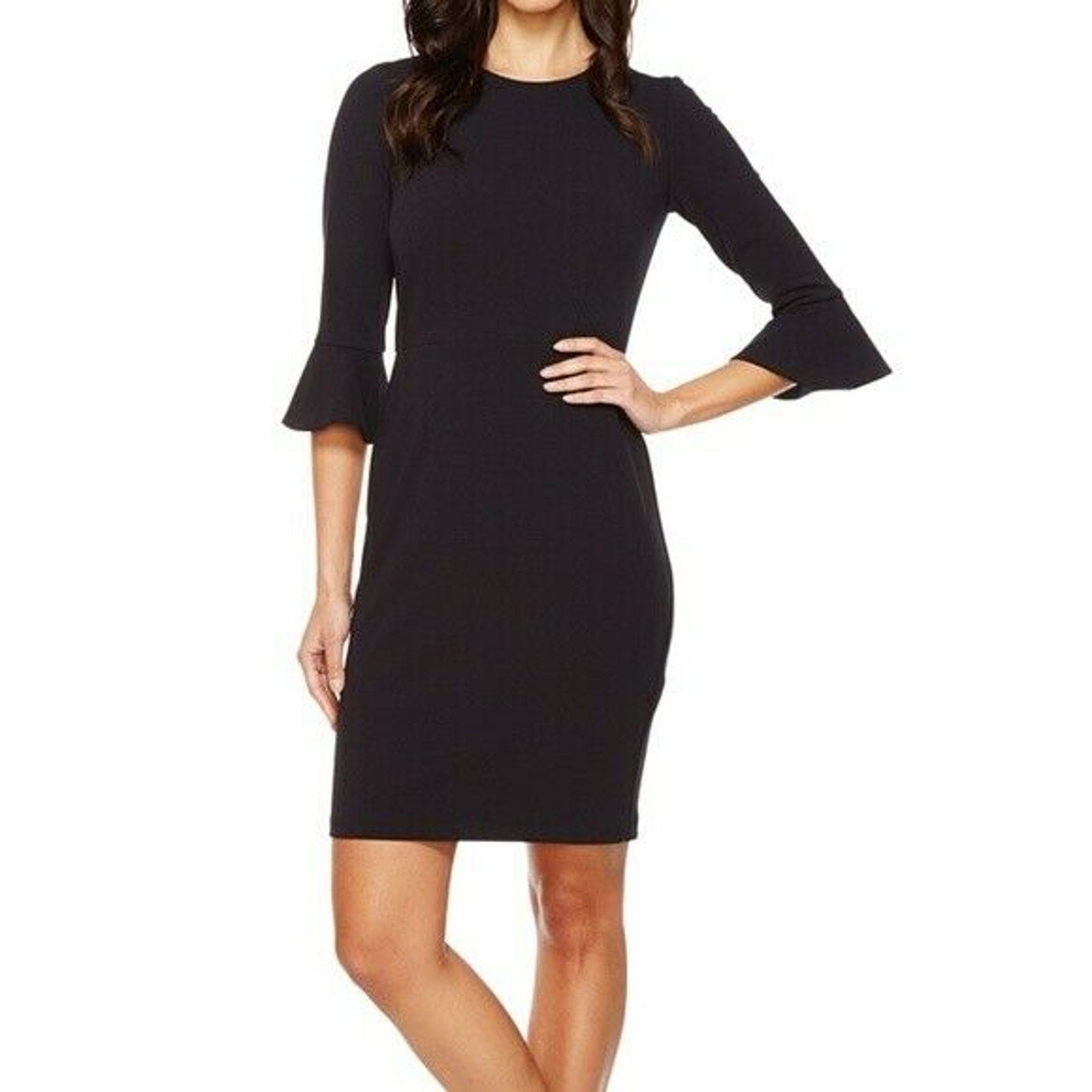 New Donna Morgan x Kendall Ruffle Sleeve Mini Dress Black LBD SIZE 6 Sheath