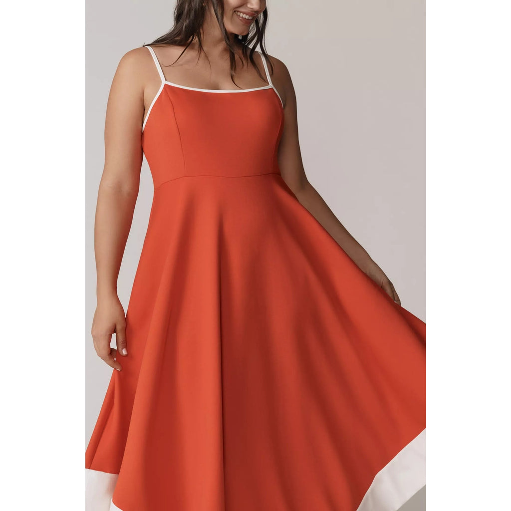 Anthropologie Maeve Colorblock A-Line Midi Dress Small Petite Red Anthropologie