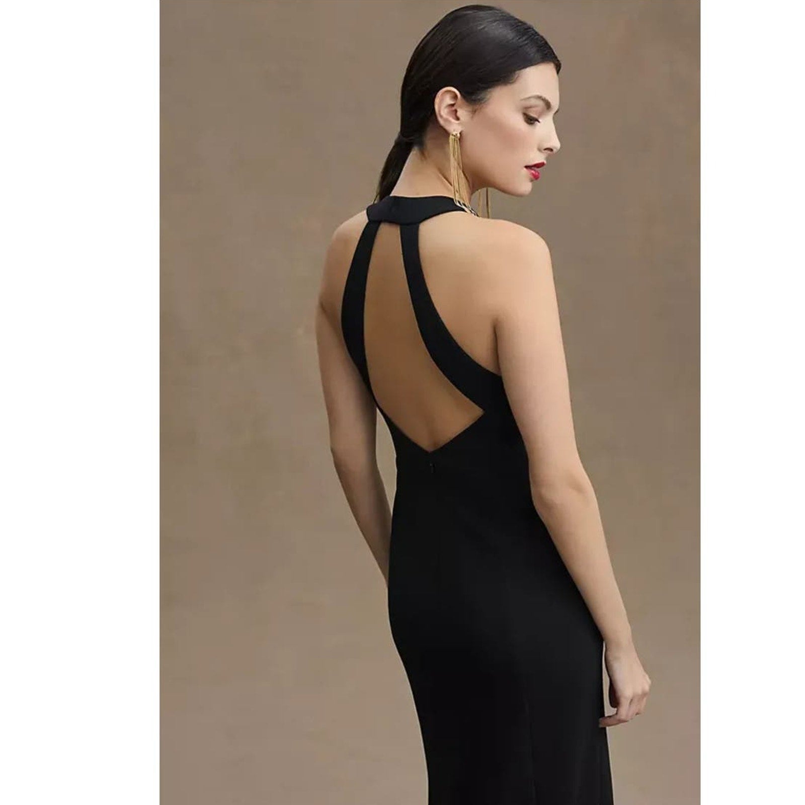 New Anthropologie BHLDN Lennox Halter Open-Back Side-Slit Stretch Crepe Gown 8