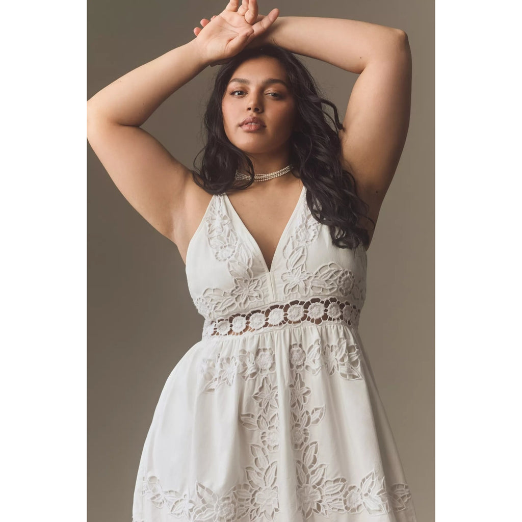 Anthropologie Vineet Bahl Sleeveless V-Neck Floral Cutwork Midi Dress $278