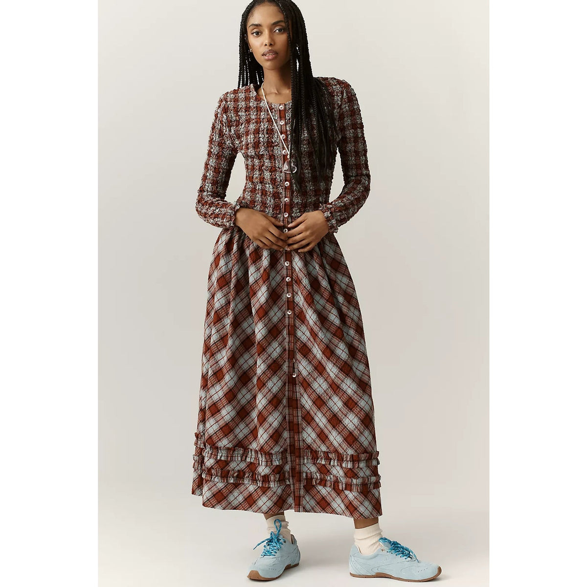 Anthropologie Damson Madder Posey Smocked LS Organic Cotton Midi Dress SZ 4 Anthropologie