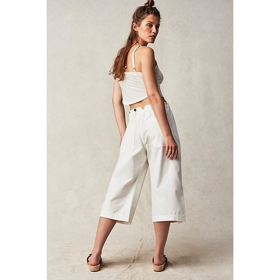 Free People Keep Calling Wide Crop Mid-rise Pants