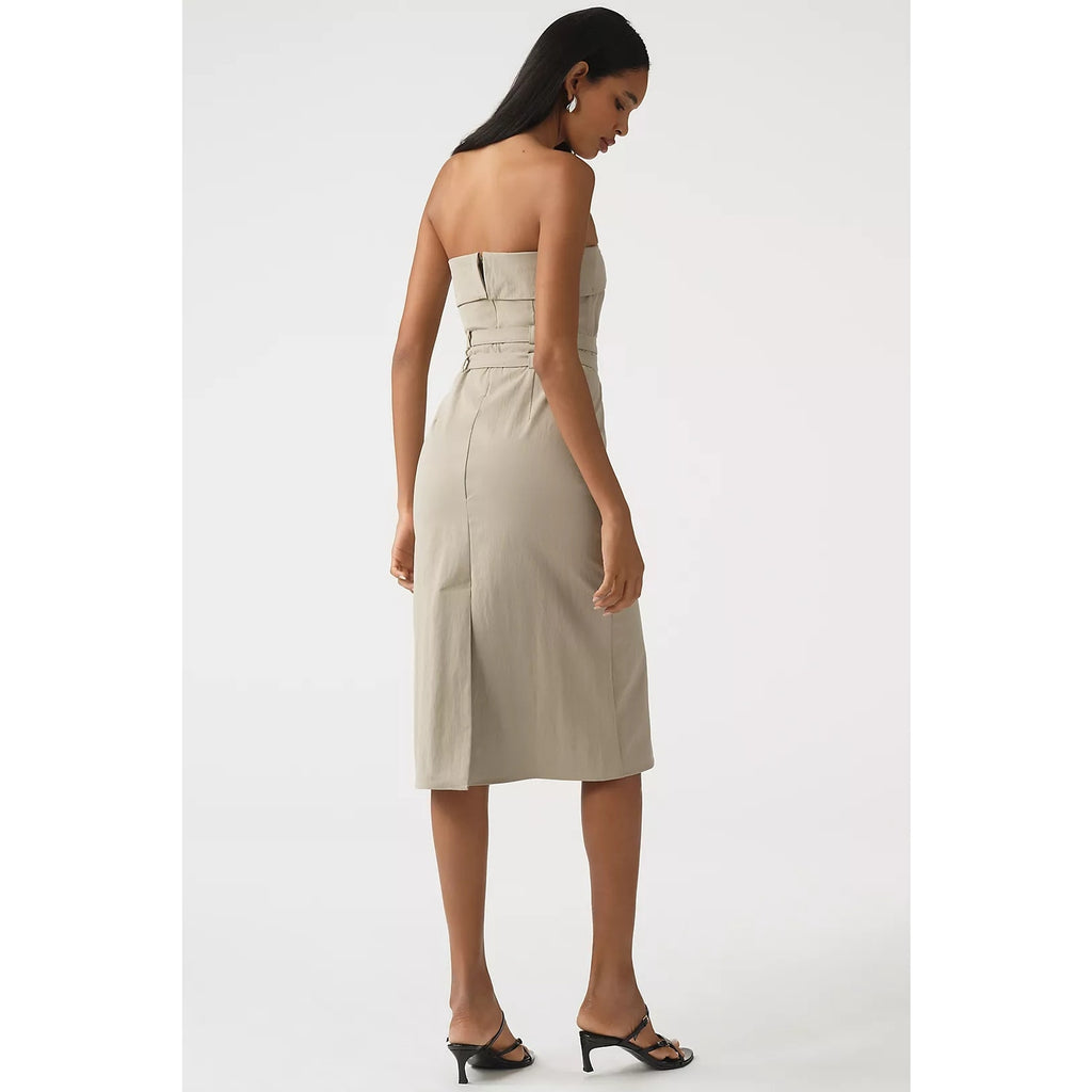 Anthropologie Maeve Strapless Belted Midi Dress X-LARGE Khaki Anthropologie