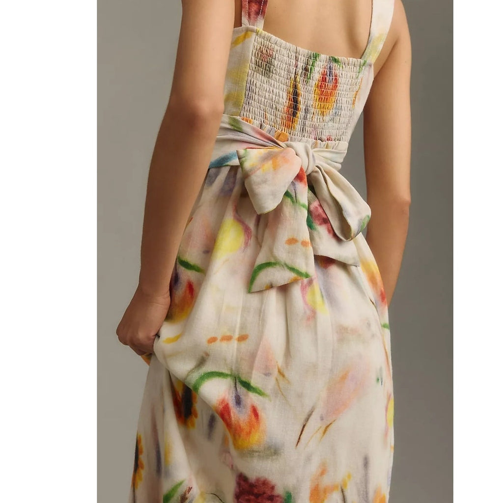 Anthropologie Klaas Jonkman Sleeveless Square-Neck Linen Midi Dress $148  3X