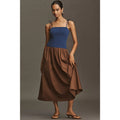 Anthropologie Square-Neck Twofer Midi Dress LARGE Navy/Brown Anthropologie