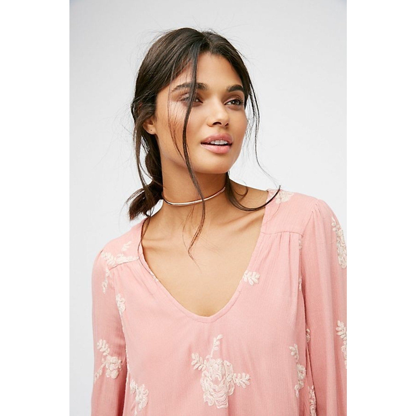 New Free People Pink Cherry Blossom Embroidered Austin Mini Dress Sz Small Boho