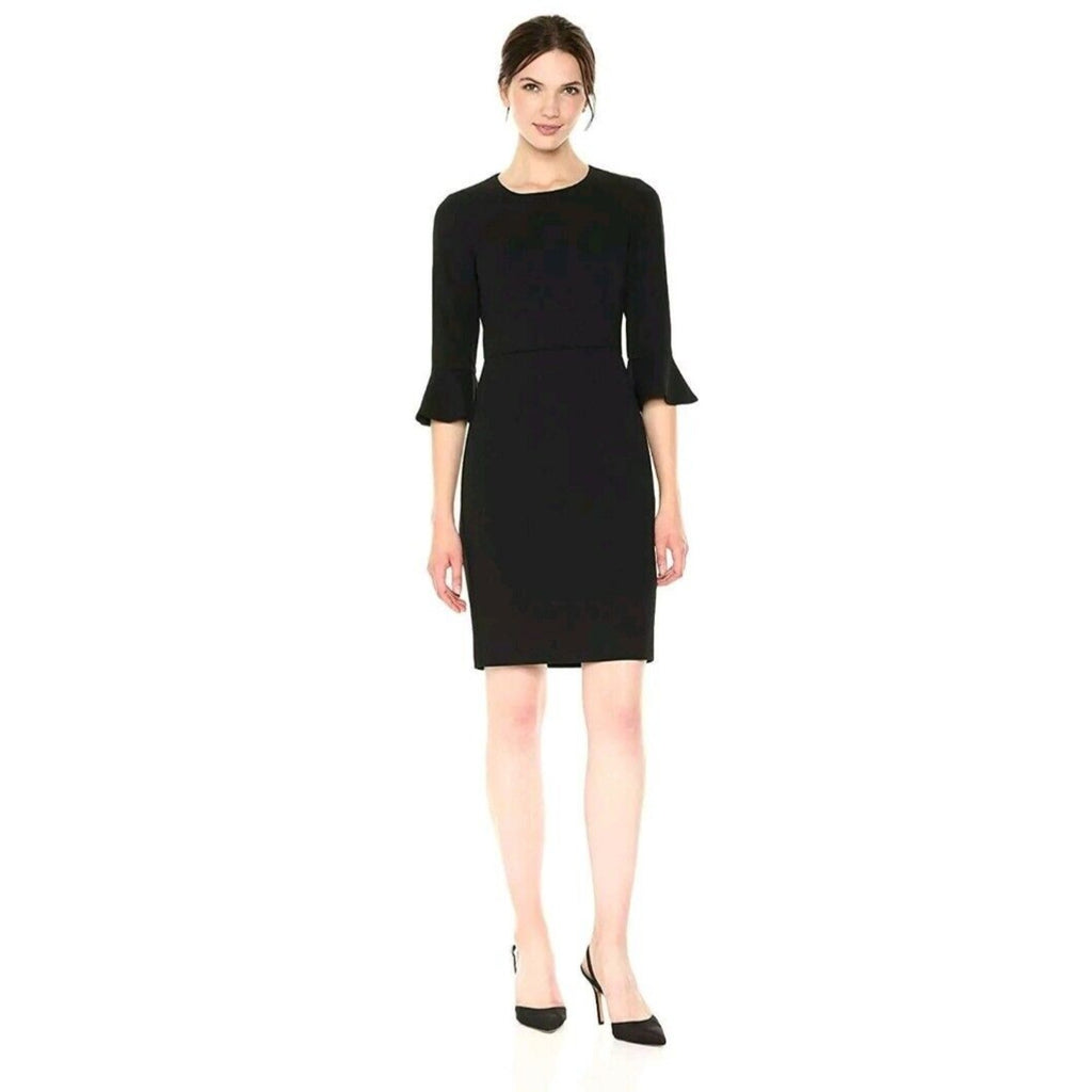 New Donna Morgan x Kendall Ruffle Sleeve Mini Dress Black LBD SIZE 6 Sheath