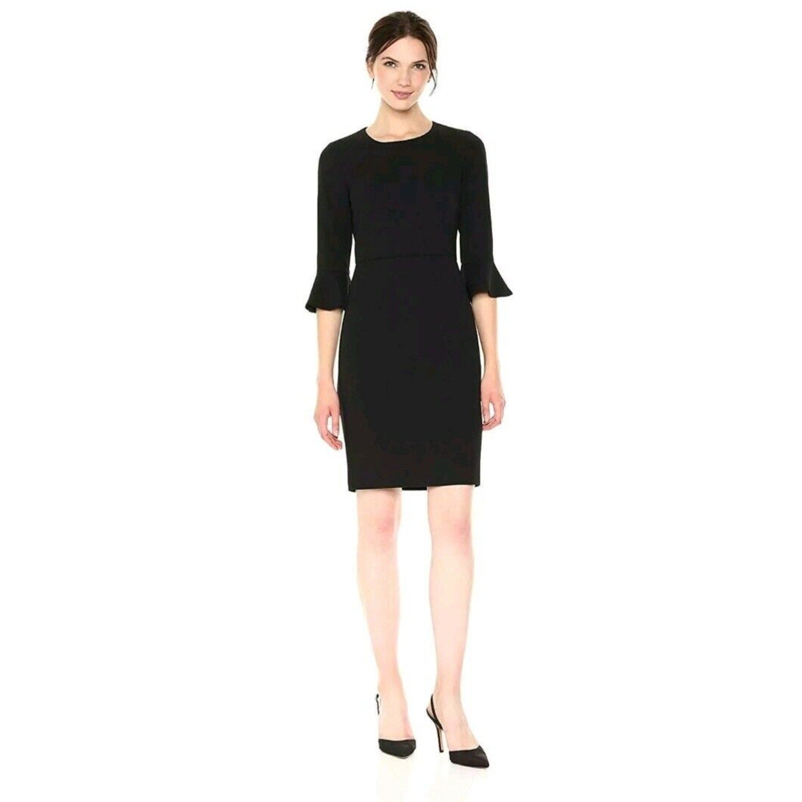 New Donna Morgan x Kendall Ruffle Sleeve Mini Dress Black LBD SIZE 6 Sheath