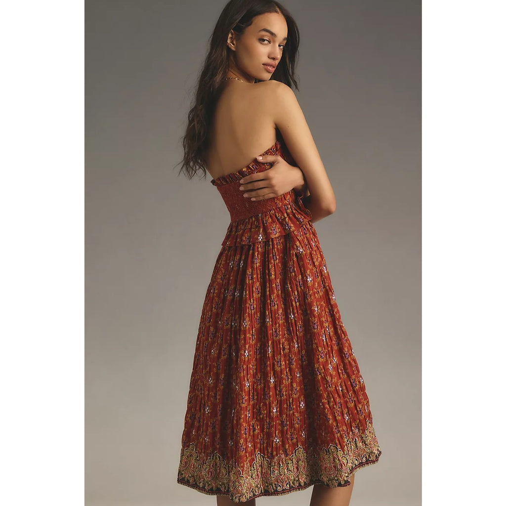 Anthropologie Plenty by Tracy Reese Strapless Smocked Midi Dress $228 XL