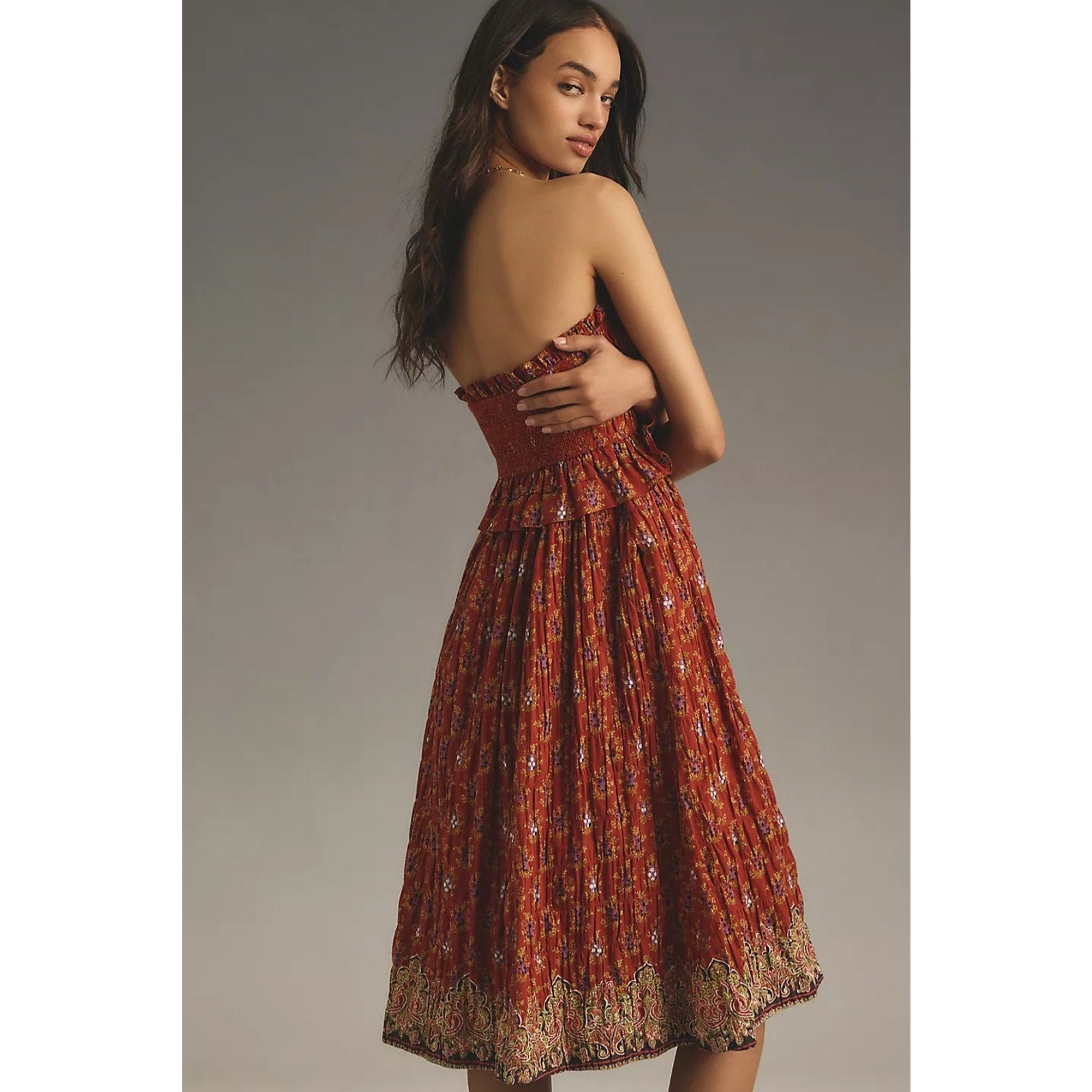 Anthropologie Plenty by Tracy Reese Strapless Smocked Midi Dress $228 XL