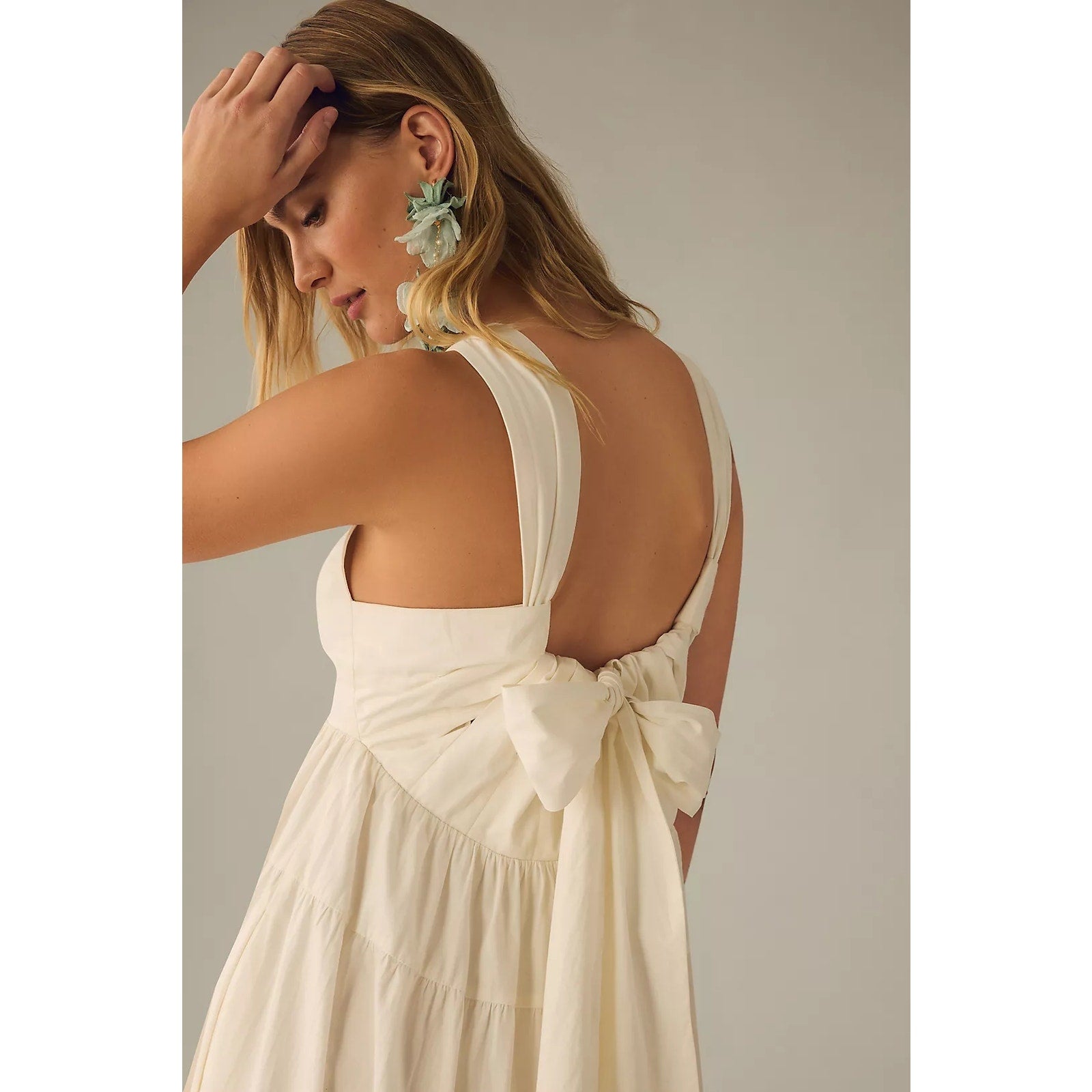 Anthropologie Forever That Girl Tiered Ruched Back Bow Dress SMALL Anthropologie