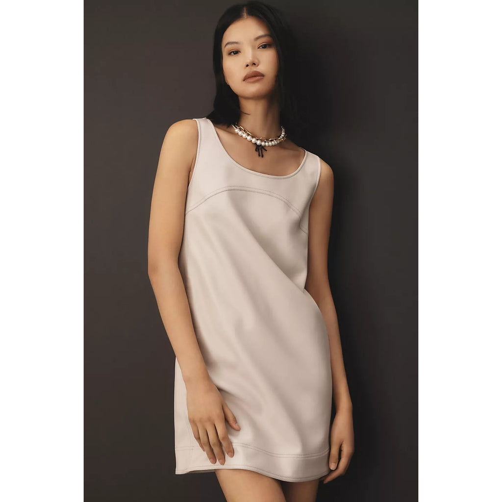 Anthropologie Pilcro Faux-Leather Scoop-Neck Shift Mini Dress $148 Sz 4
