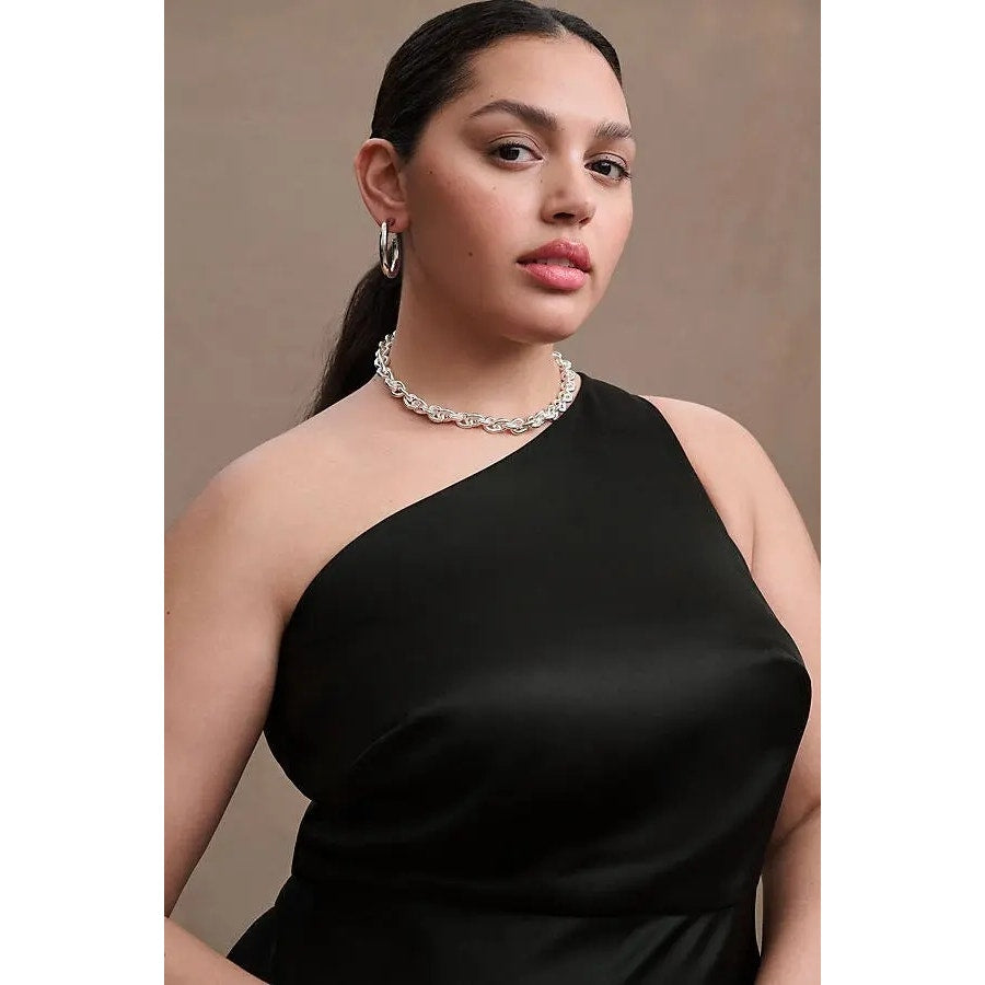 Anthropologie BHLDN Dylan One-Shoulder Satin Side-Slit Gown $248 PLUS 22W