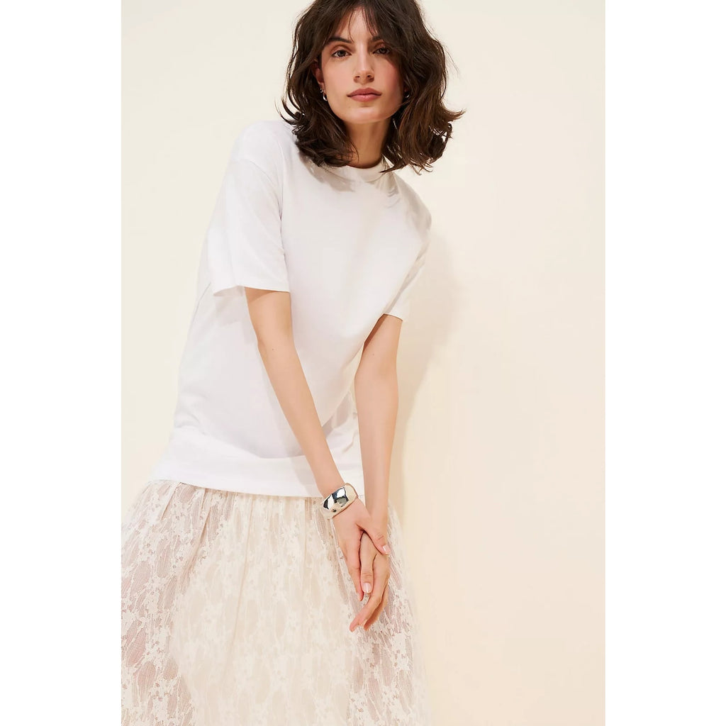 Anthropologie Twofer Lace T-Shirt Midi Dress Size Small White Oversized Anthropologie