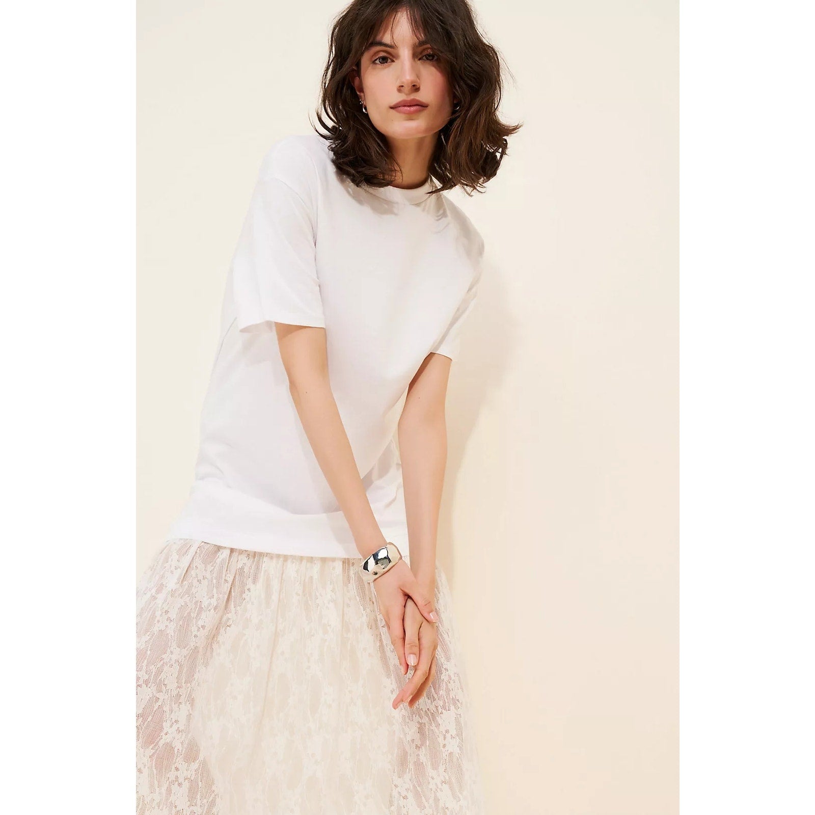 Anthropologie Twofer Lace T-Shirt Midi Dress Size Small White Oversized Anthropologie