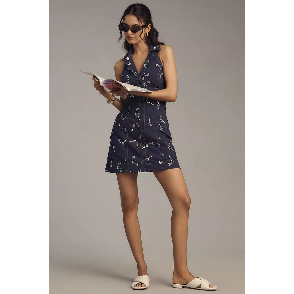ANTHROPOLOGIE The Amelia Collared Mini Dress by Maeve X-LARGE Navy Anthropologie