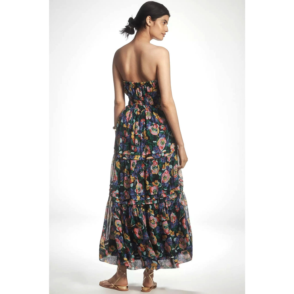 Anthropologie The Somerset Strapless Maxi Dress $178 Medium Blue Floral