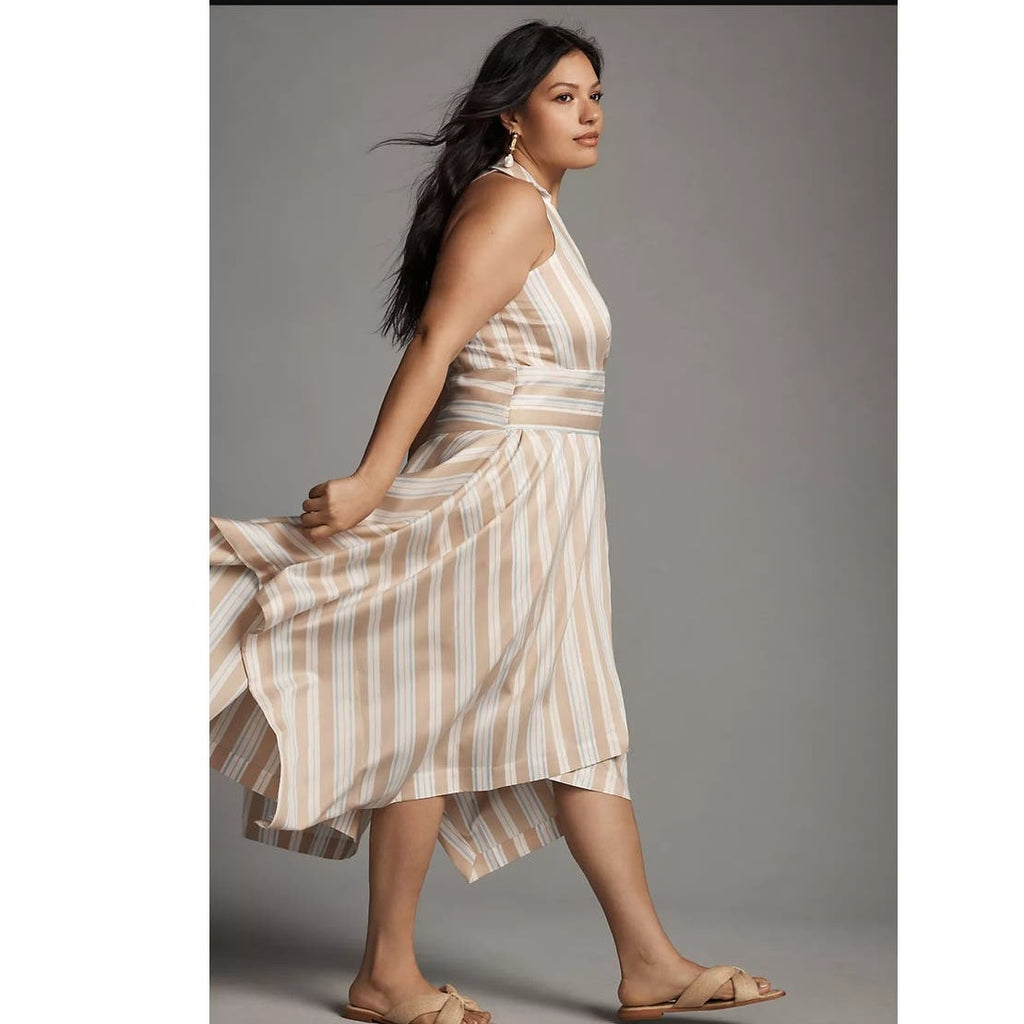 New Anthropologie Maeve Asymmetrical Wrap Shirt Dress $180 SIZE 14 Neutral Motif