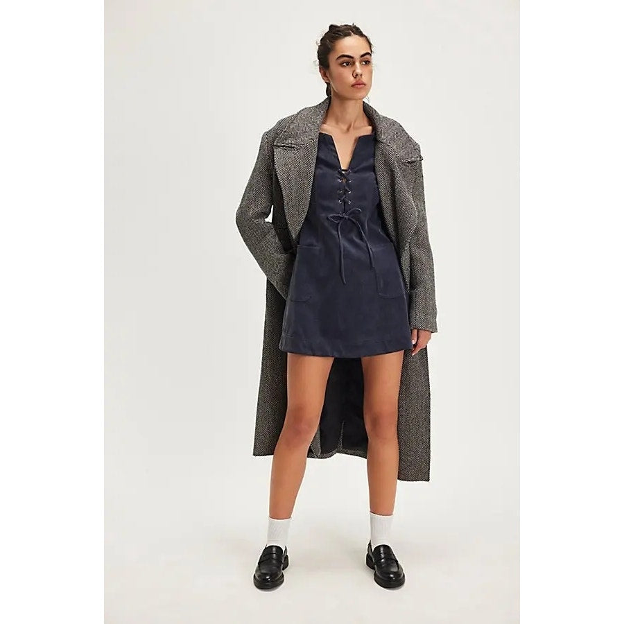 New Free People Bradley Faux Suede Shift Style Mini Dress $168 X-SMALL Lace-up