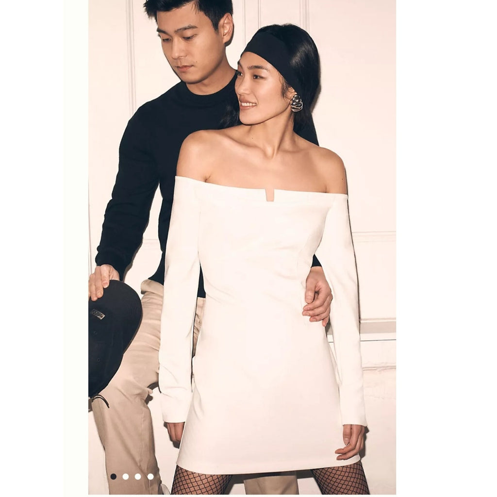 Anthropologie BHLDN Gianna Off-The-Shoulder Twofer Dress $160 MEDIUM Ivory