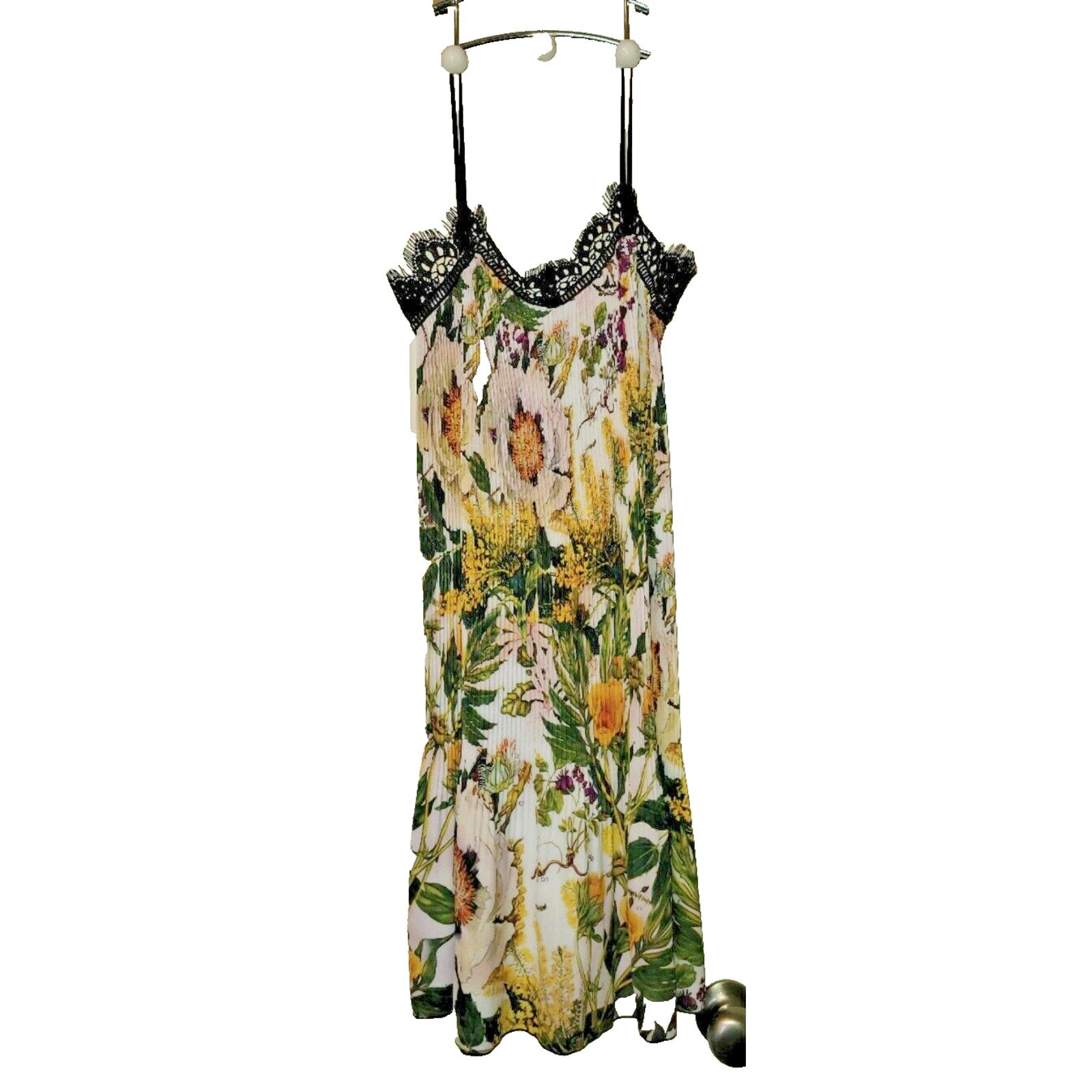New Anthropologie x Delfi Sunglow Pleated Floral Slip Dress Retail $278 XS Lace
