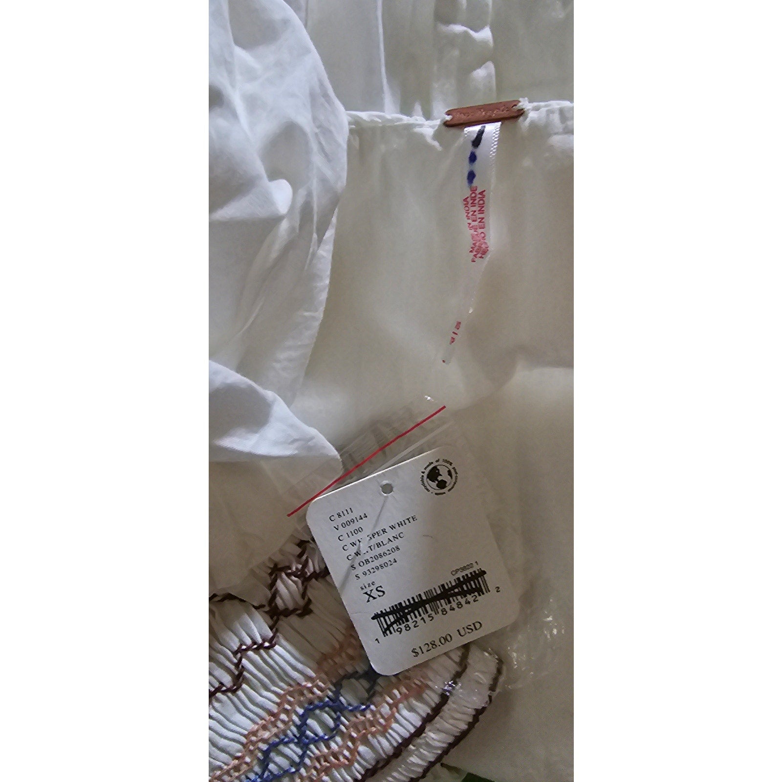 Free People Where We Meet Smocked Blouse X-SMALL White Cropped Free People