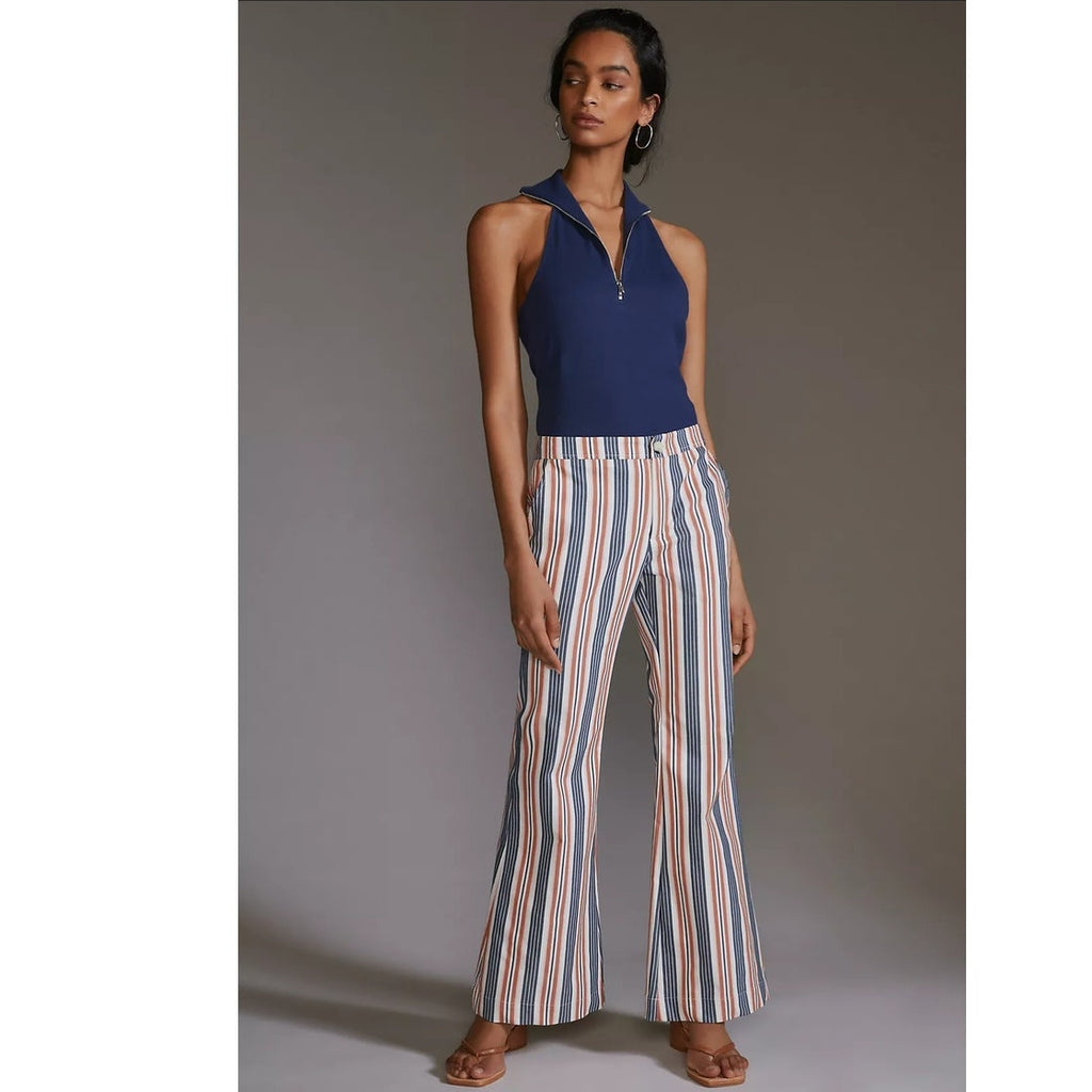 New By Anthropologie Low-Rise Striped Flare Pants $140 SIZE 6