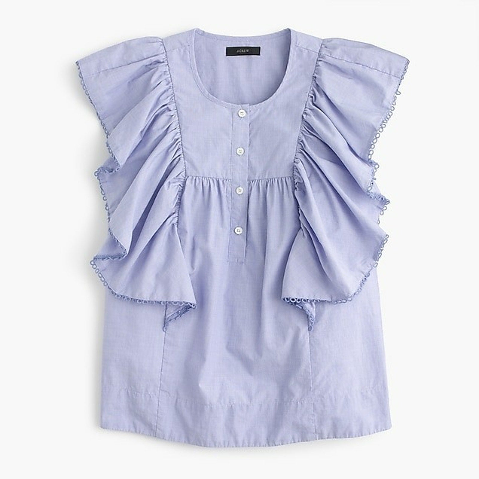 NEW J Crew Ruffle-front shirt in end-on-end cotton Blue Size 0
