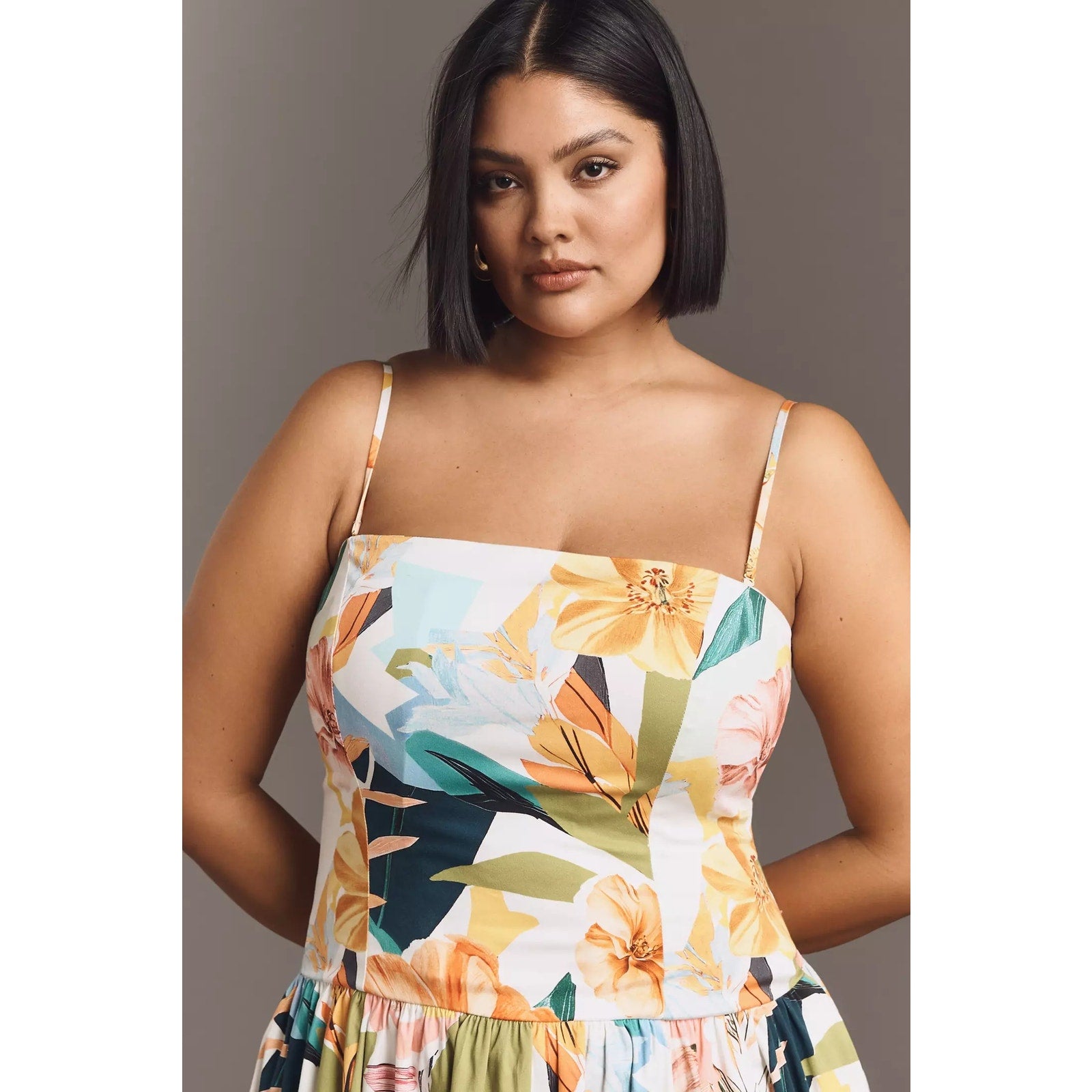 Anthropologie Drop-Waist Midi Dress Size Large Yellow Floral Anthropologie