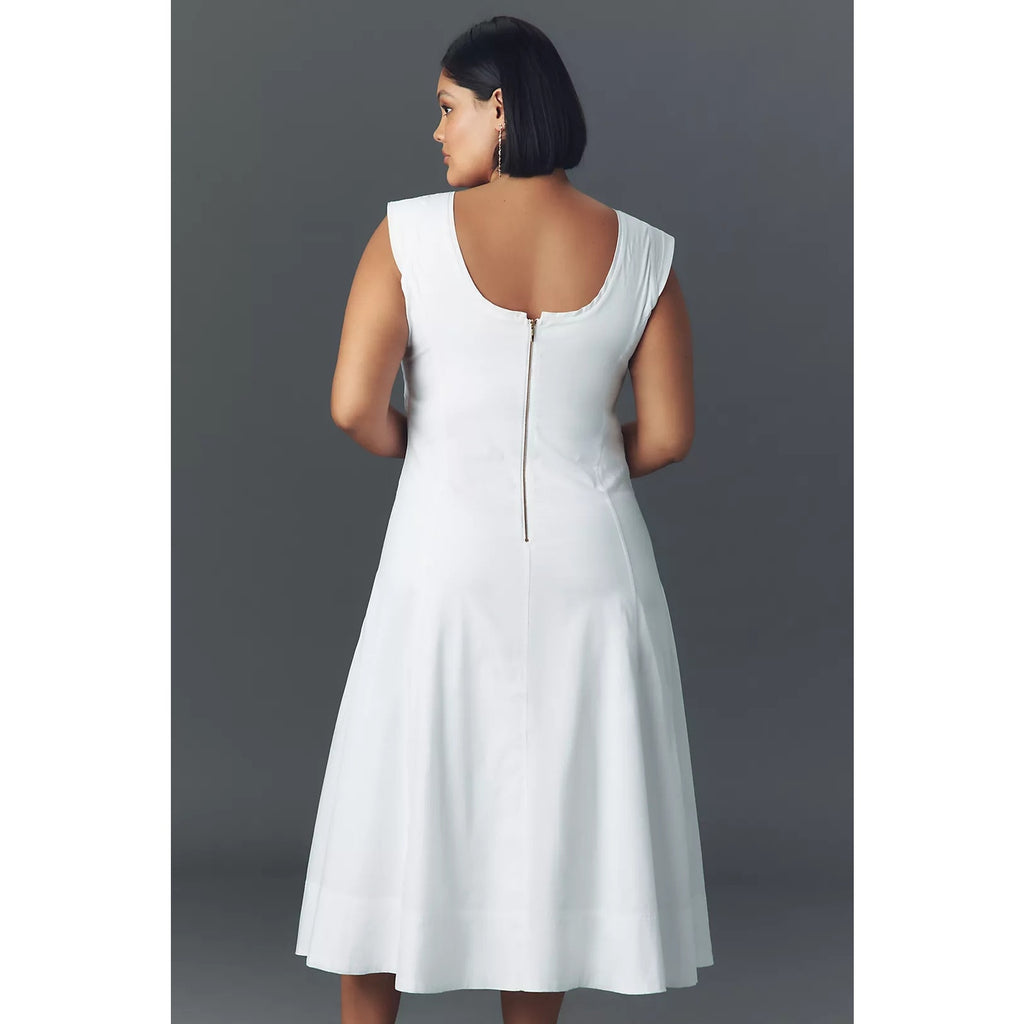 Anthropologie Sleeveless Scoop-Neck Midi Dress PLUS 2X White Pleats Anthropologie