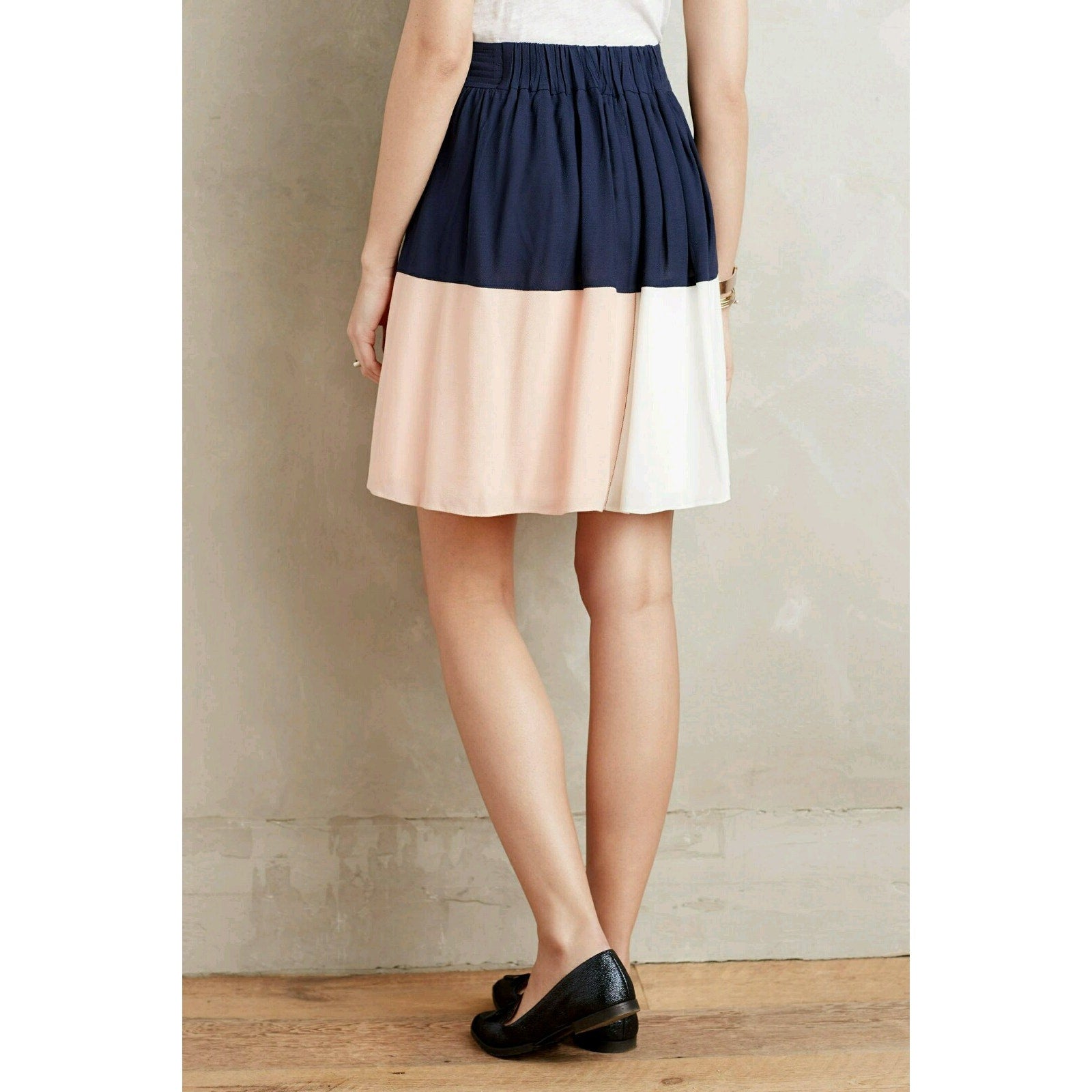 NEW Anthropologie HD In Paris Women's Blue Blocked Circle Skirt Retails $118 S