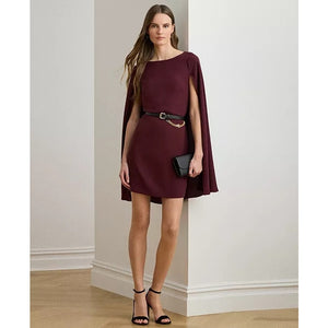 Lauren Ralph Lauren Caped Crew Neck Cocktail Dress SIZE 8 Dark Garnet