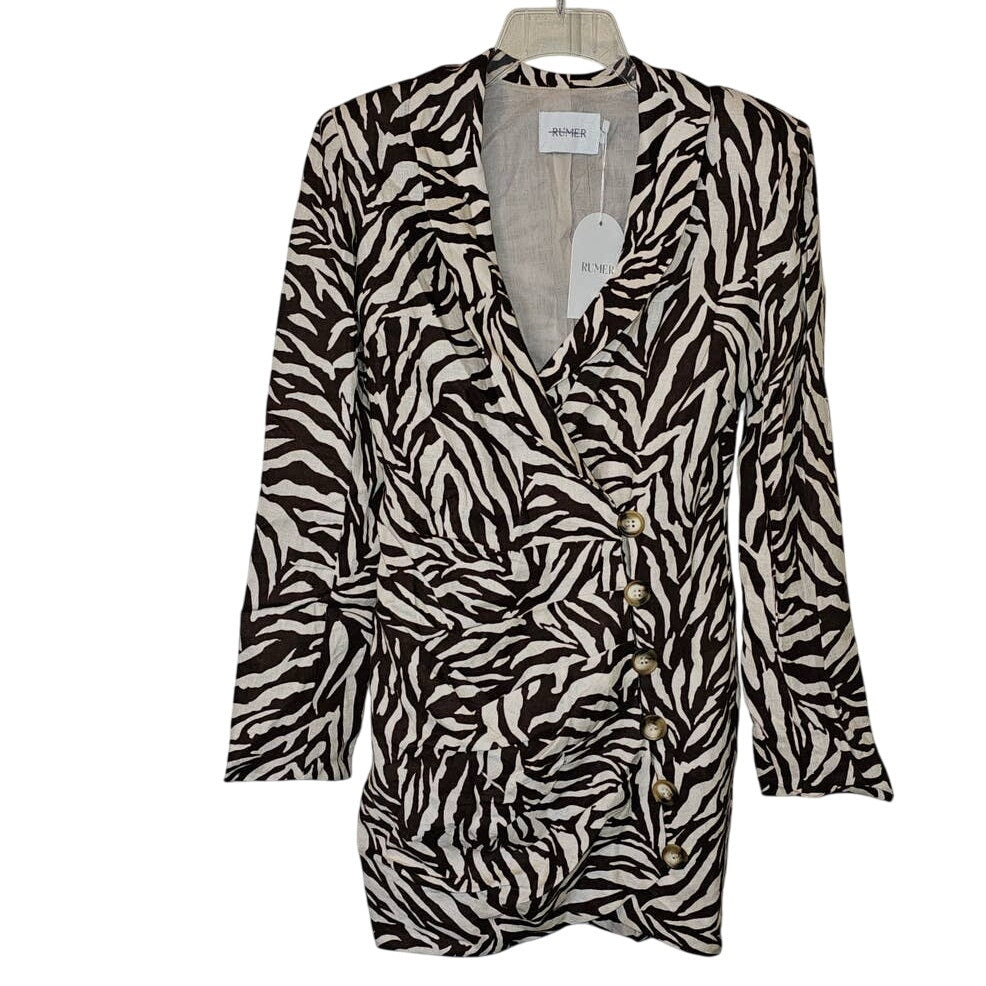 New Free People RUMER Cyrus Zebra Striped Blazer Mini Dress $379 X-SMALL Brown