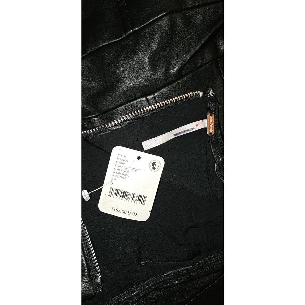 New Free People Mira Faux Leather Midi Dress $168 SIZE 0 Black
