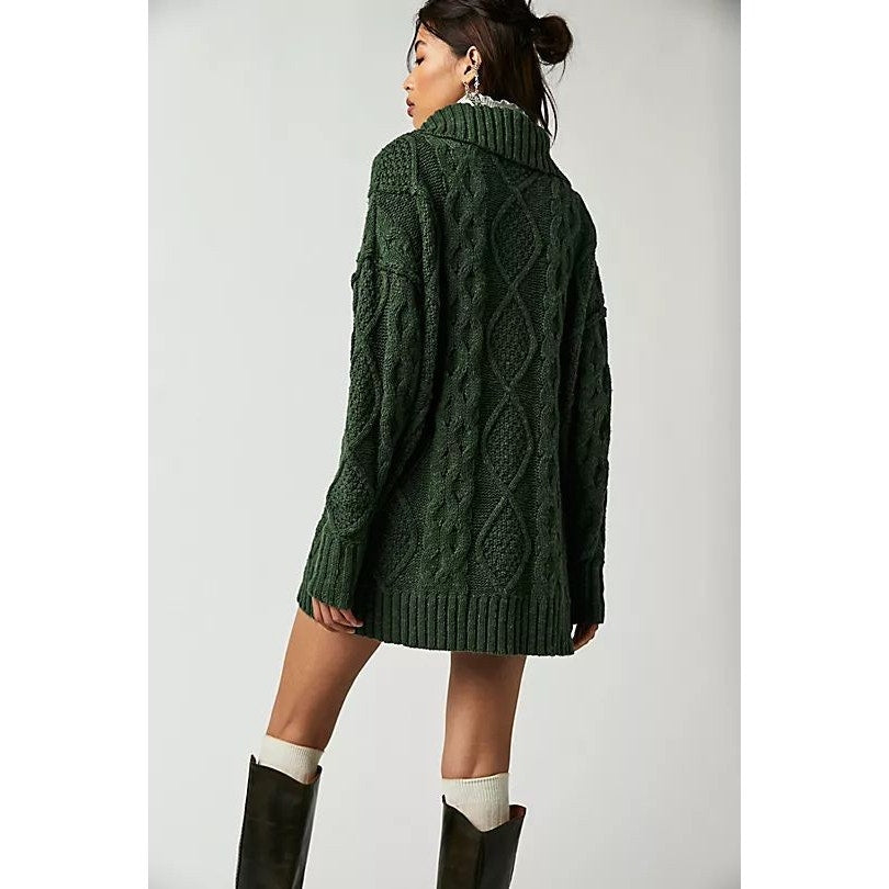 Free People Driftwood Cable Polo Sweater