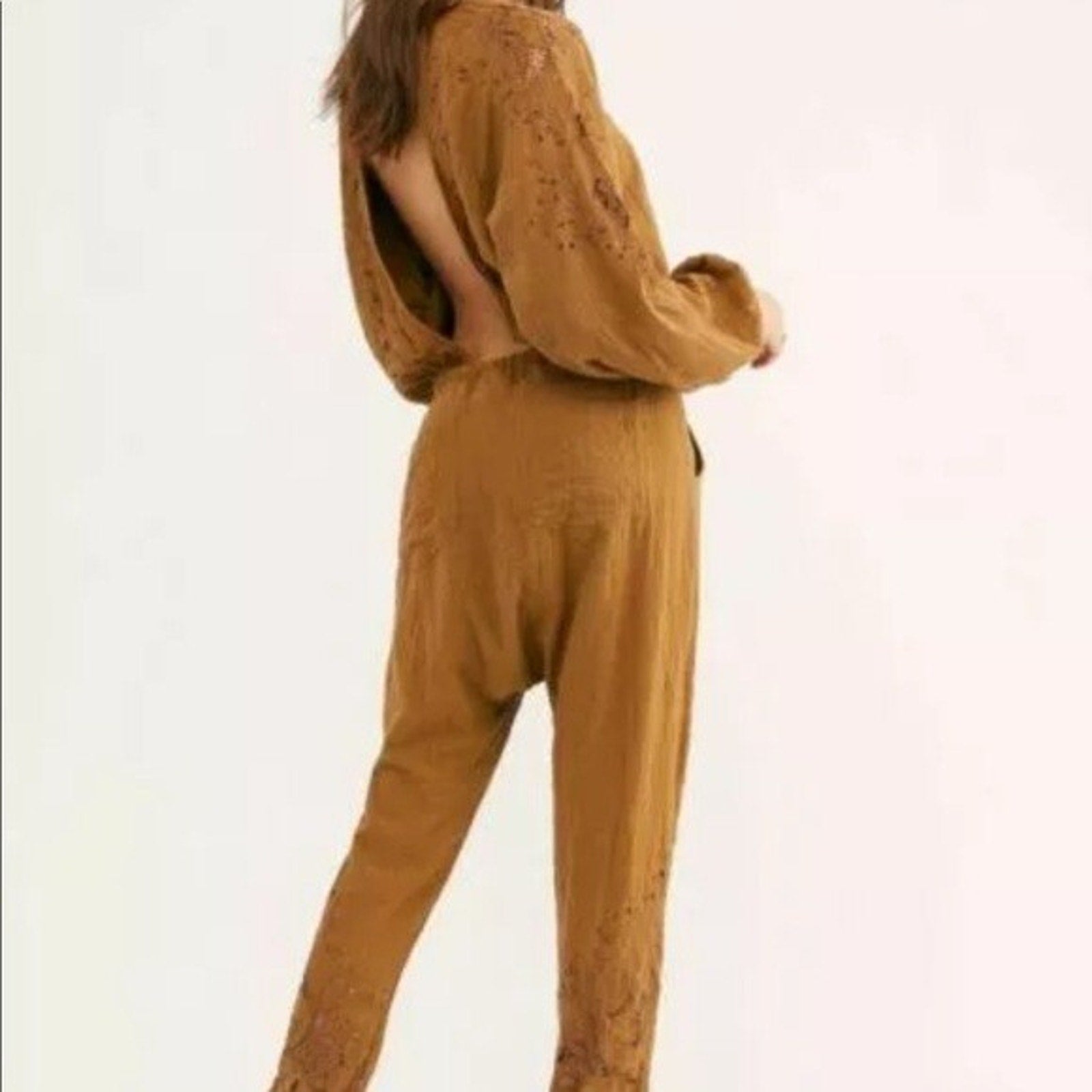 New Free People Society Club Muslin Jumpsuit One Teaspoon $248 Sz Small Tobacco
