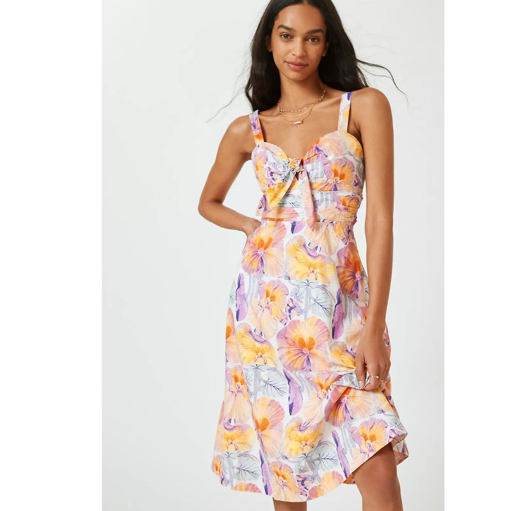 New Anthropologie Cecilia Pettersson Tie-Front Midi Dress SIZE 6 Yellow Floral